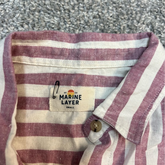 Marine Layer shirt womens small Rudy Button Down Pink White stripe hemp blend - Picture 4 of 7